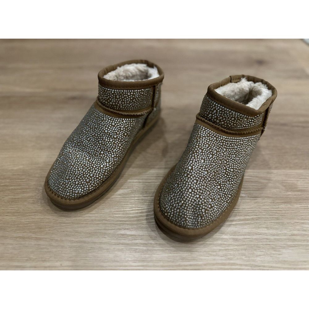 INC Womens Ariee Faux Fur Ankle Winter & Snow Boots | Tan Bling | 7 Medium (B,M)